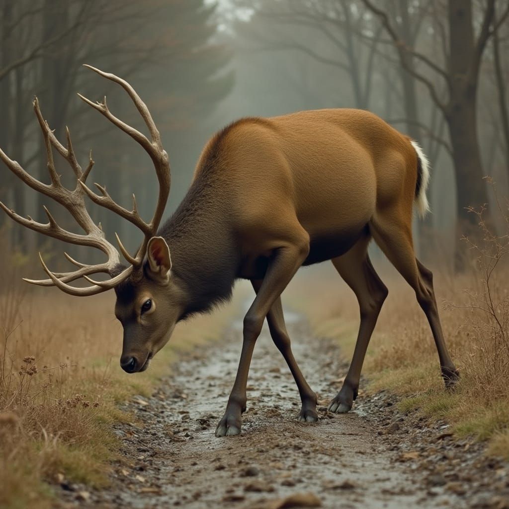 Deer Slipping on Wet Ground in Emotive Style