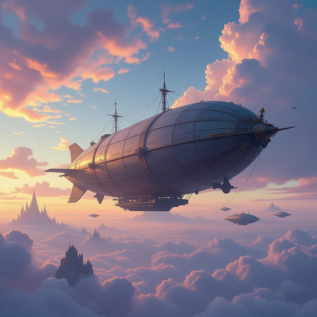 Victorian Airship in Pastel Nebula Sky