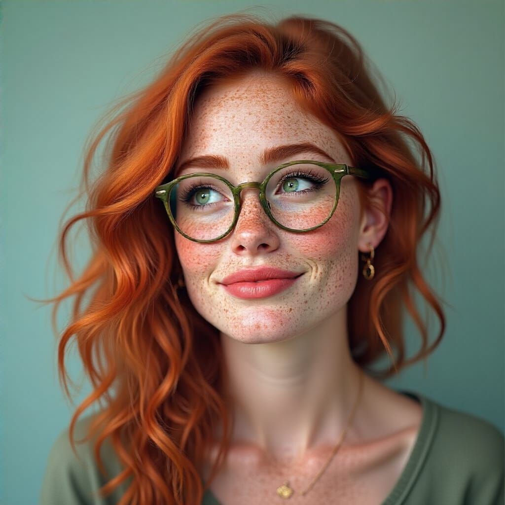 Smiling Redhead with Glasses and Freckles
