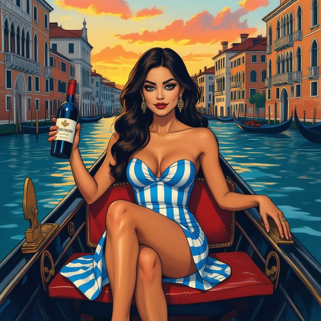 Venetian Woman in Gondola, Sensual Modelling Pose