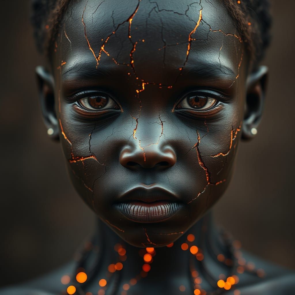 Striking Portrait of a Mechanical Girl with Copper Cracks