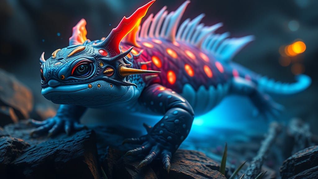 Enchanted Aquatic Creature Basking in Radiant Blue Glow