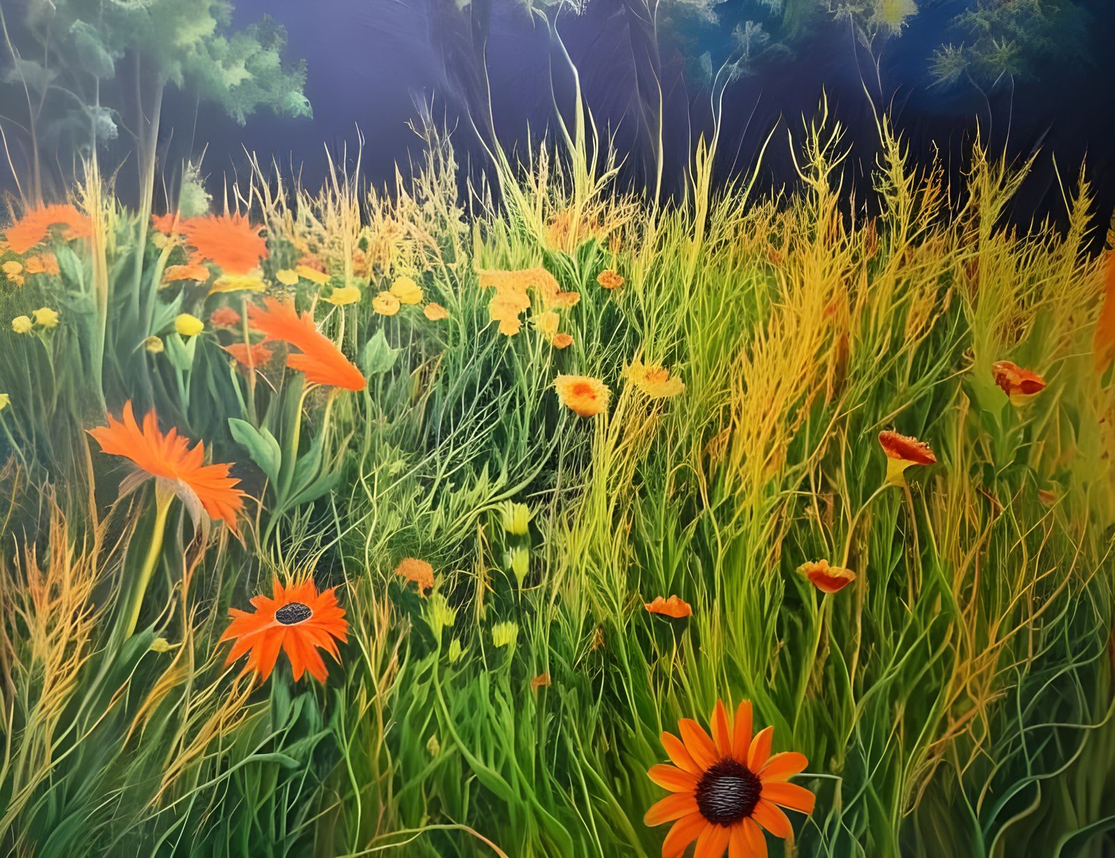 Lush Botanical Garden Painting with Impressionistic Style