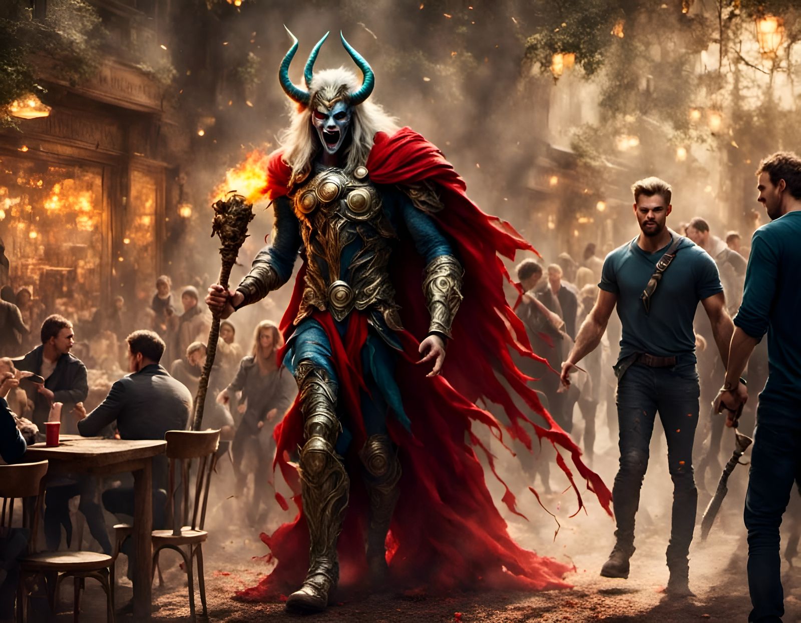 Thor Visits Starbucks with Hammer: Full Color Photo