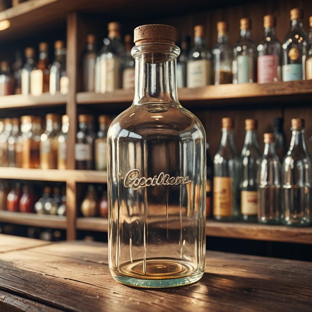 Hyper-Realistic Still Life of Empty Glass Bottle