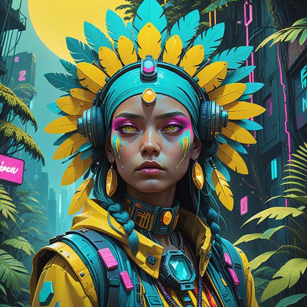 Amazonian Yellow Gemstone Tribe Member in Vibrant Yellow Hea...