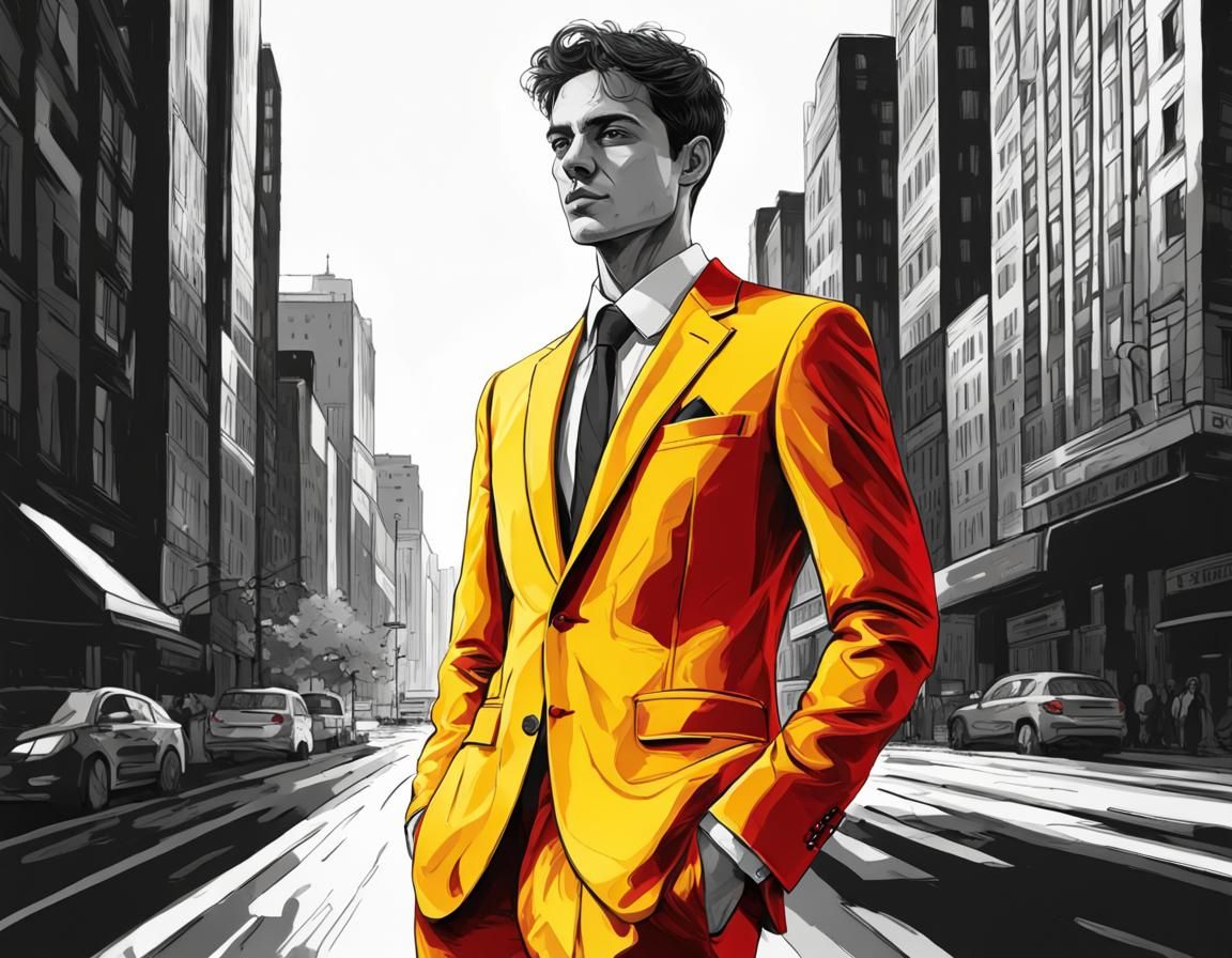 Monochrome Noir Portrait of Man in Red Suit