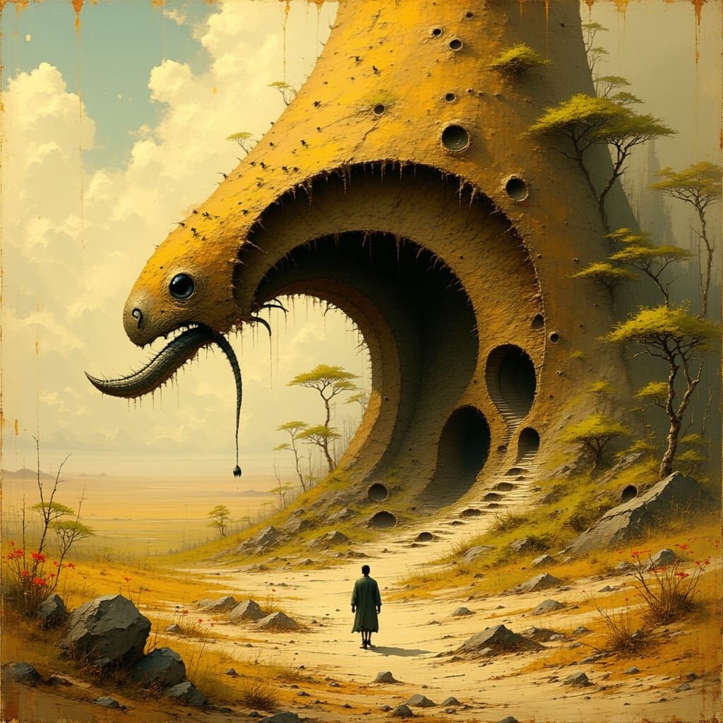 Bustling Termite Mound Cross-Section in Hyperrealism Style