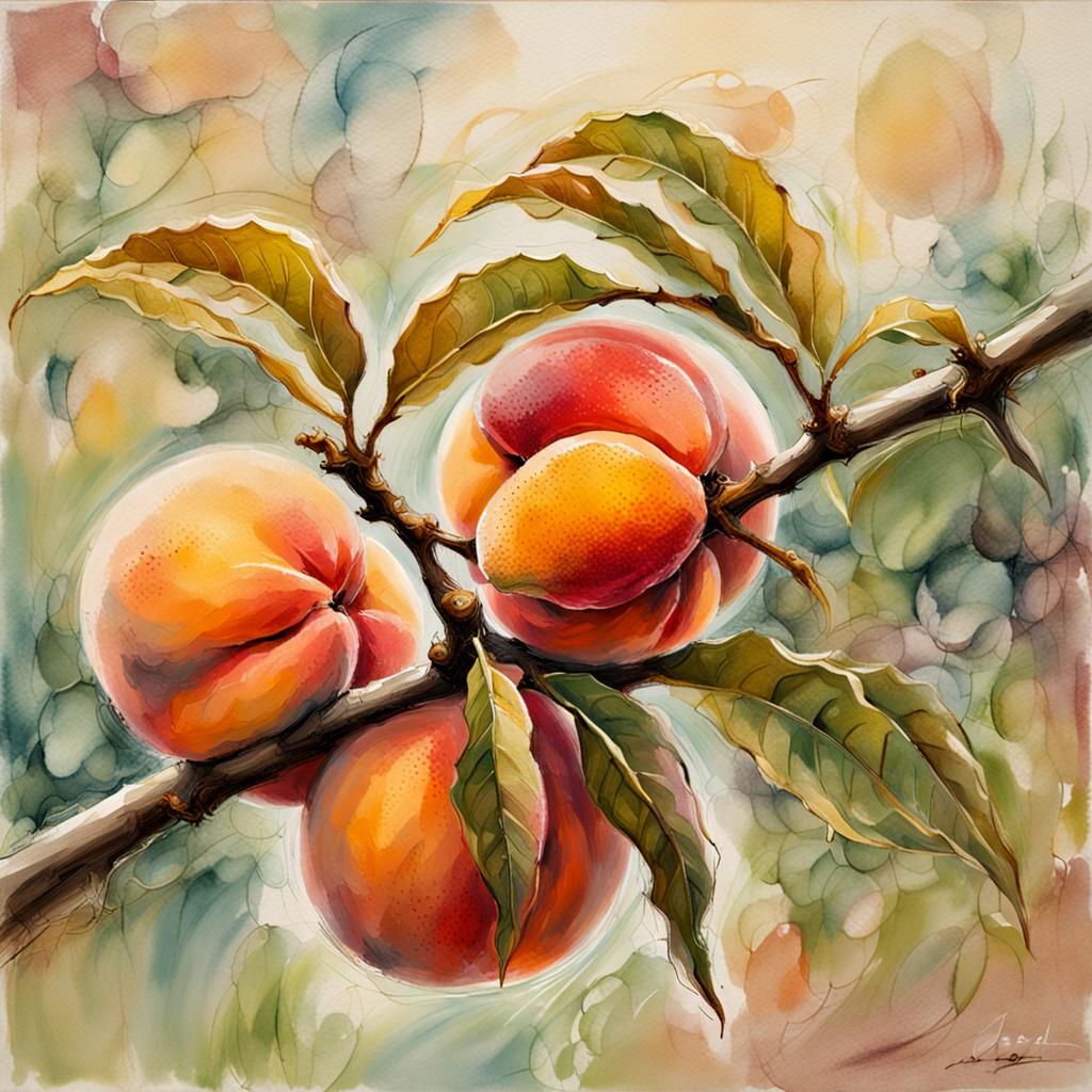 Peach on Branch in Pastel Colors