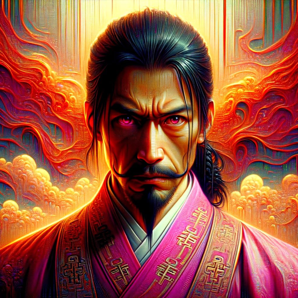 Anime Assassin in Pink Changshan: Synthwave Sunset