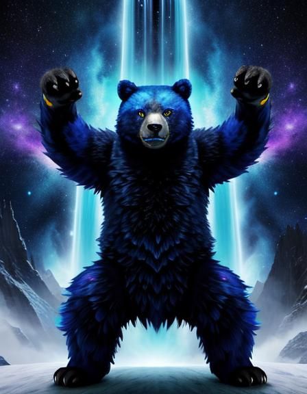 Surreal Alien-Bear-Cat in Ultra Realistic Space Landscape