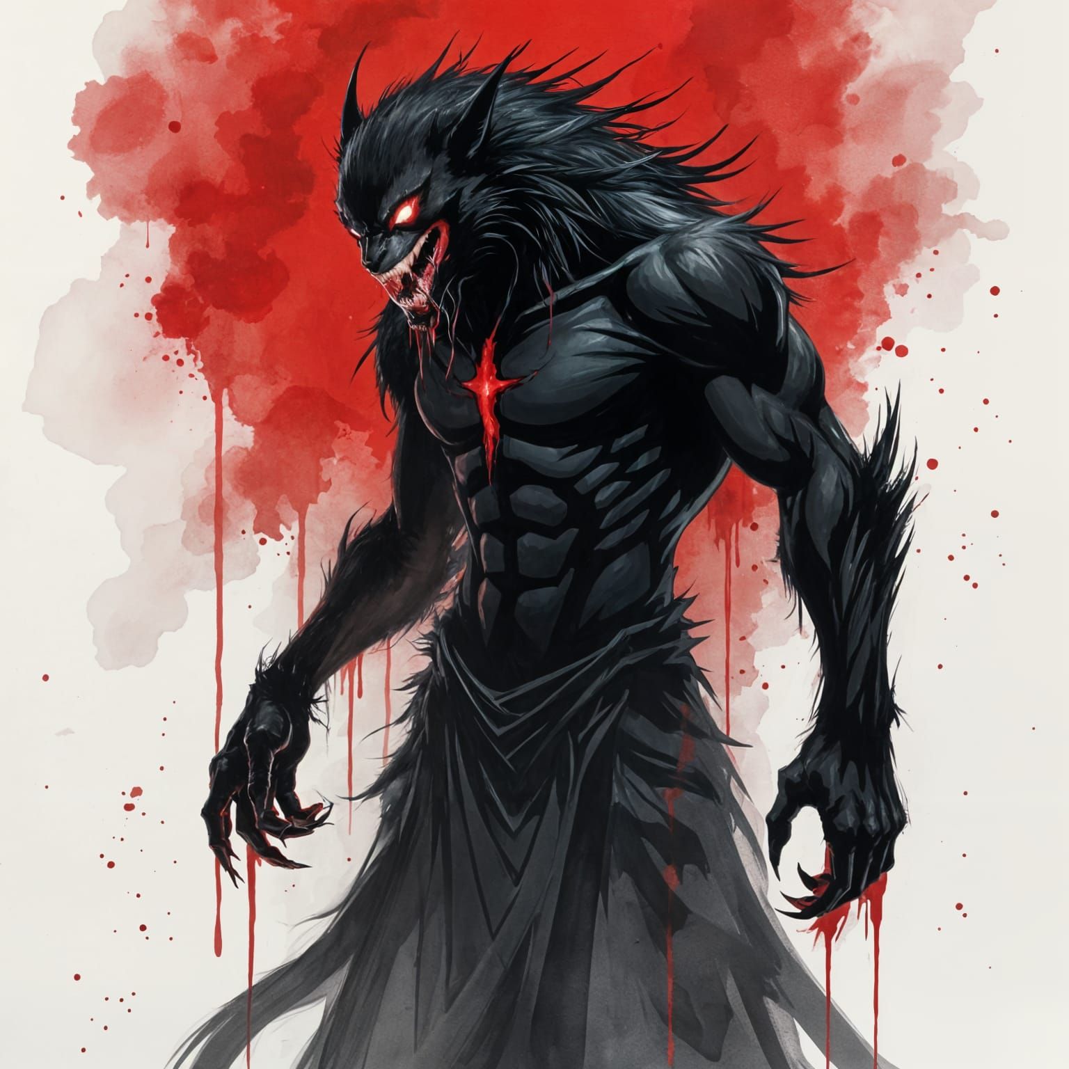 Feral Beastlord in Bloodied Ink Drawing Style