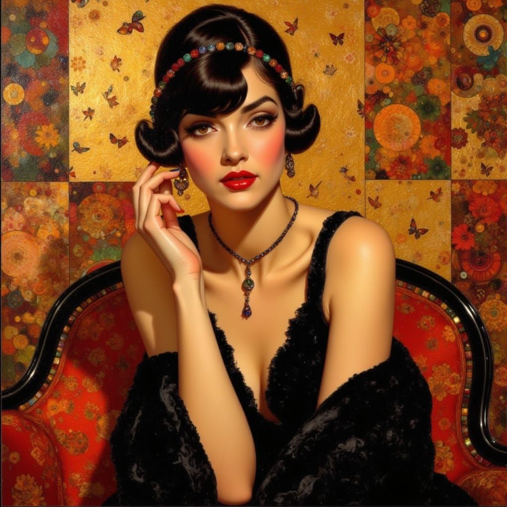 Art Deco Flapper Portrait in Black and Gold