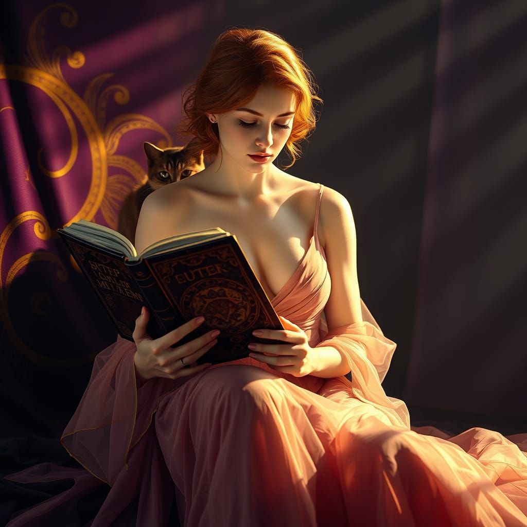 Mystical Reading Scene in Dark Fantasy Art