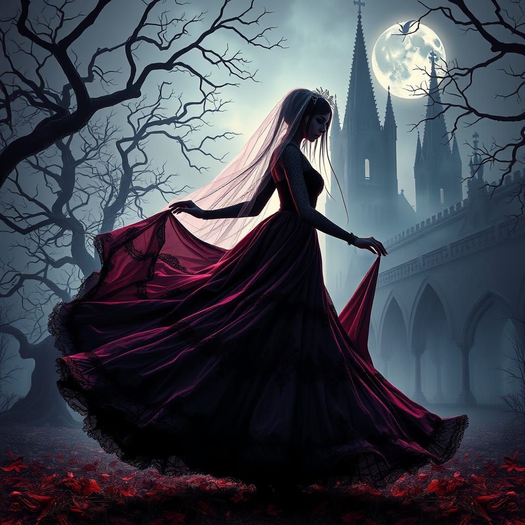 Wednesday Addams Dances in Dark, Gothic Wedding Attire