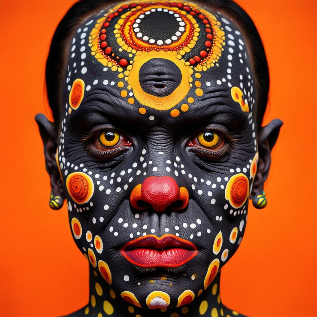 Vibrant Zombie Monkey Monster Clown in Aboriginal Dot Painti...