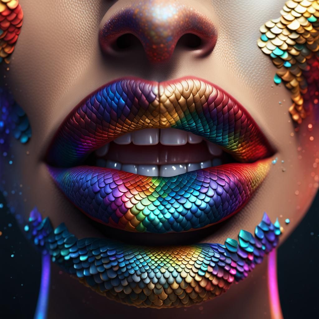 Rainbow Scale Lips: Detailed Fantasy Art