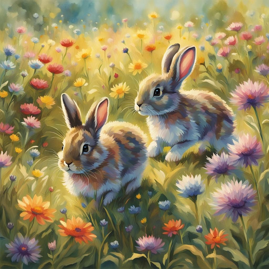 Baby Bunnies Explore a Sunlit Meadow