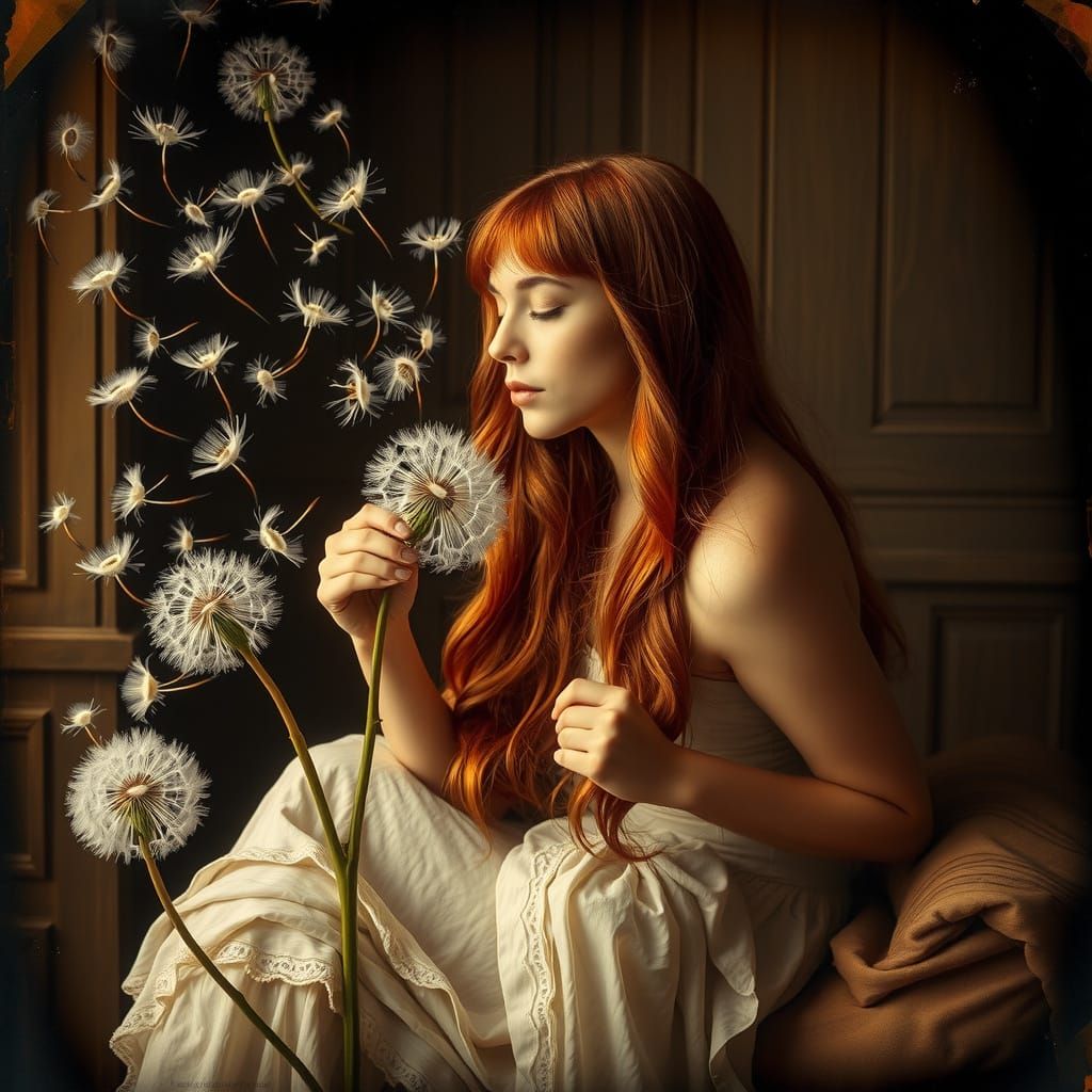 Elegant Art Nouveau Woman in a Golden Woodgrain Room