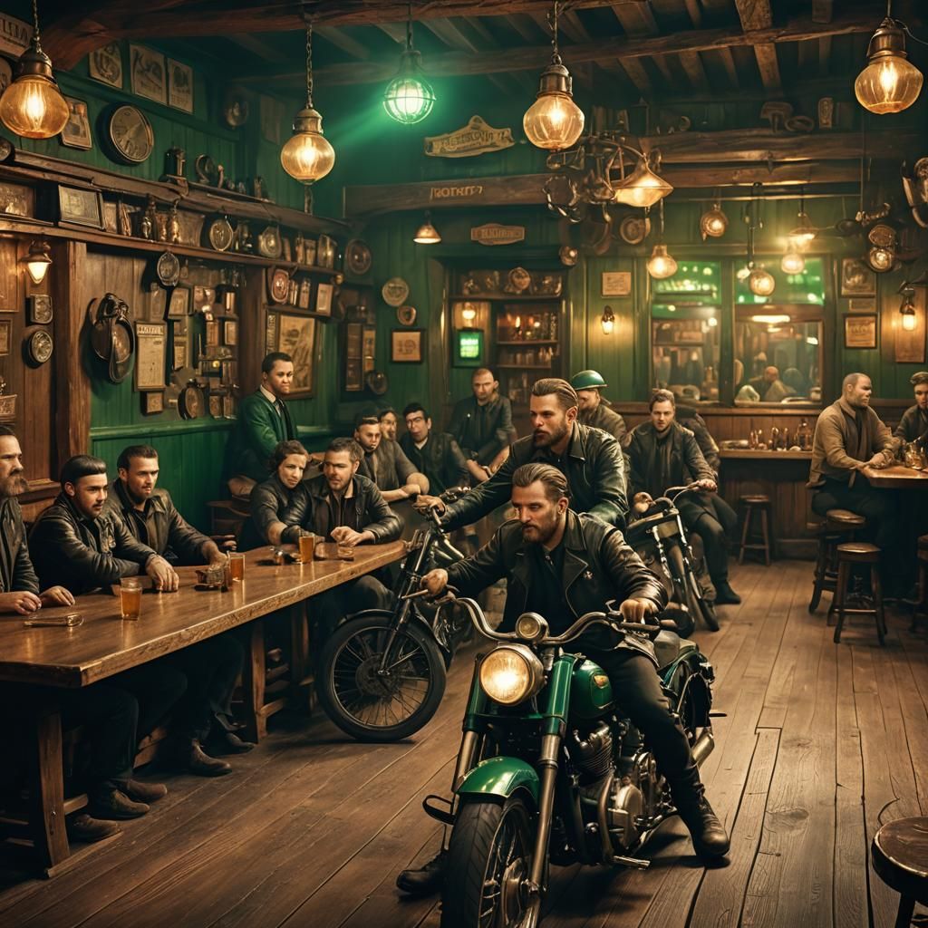 Biker Gang in 1920s Tavern: Matte Painting