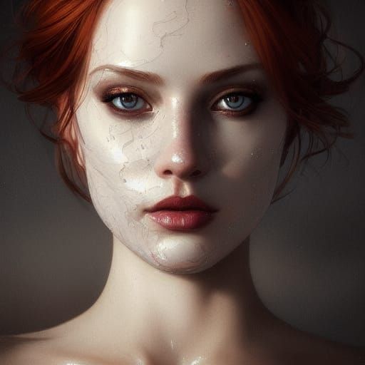 Redhead in Lace Mask: Hyperdetailed Art Portrait