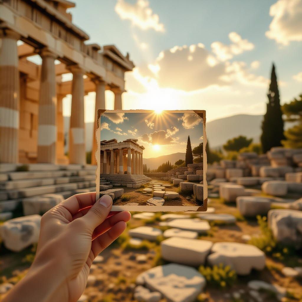 Sepia Photograph of Ancient Greek Temple Ruins