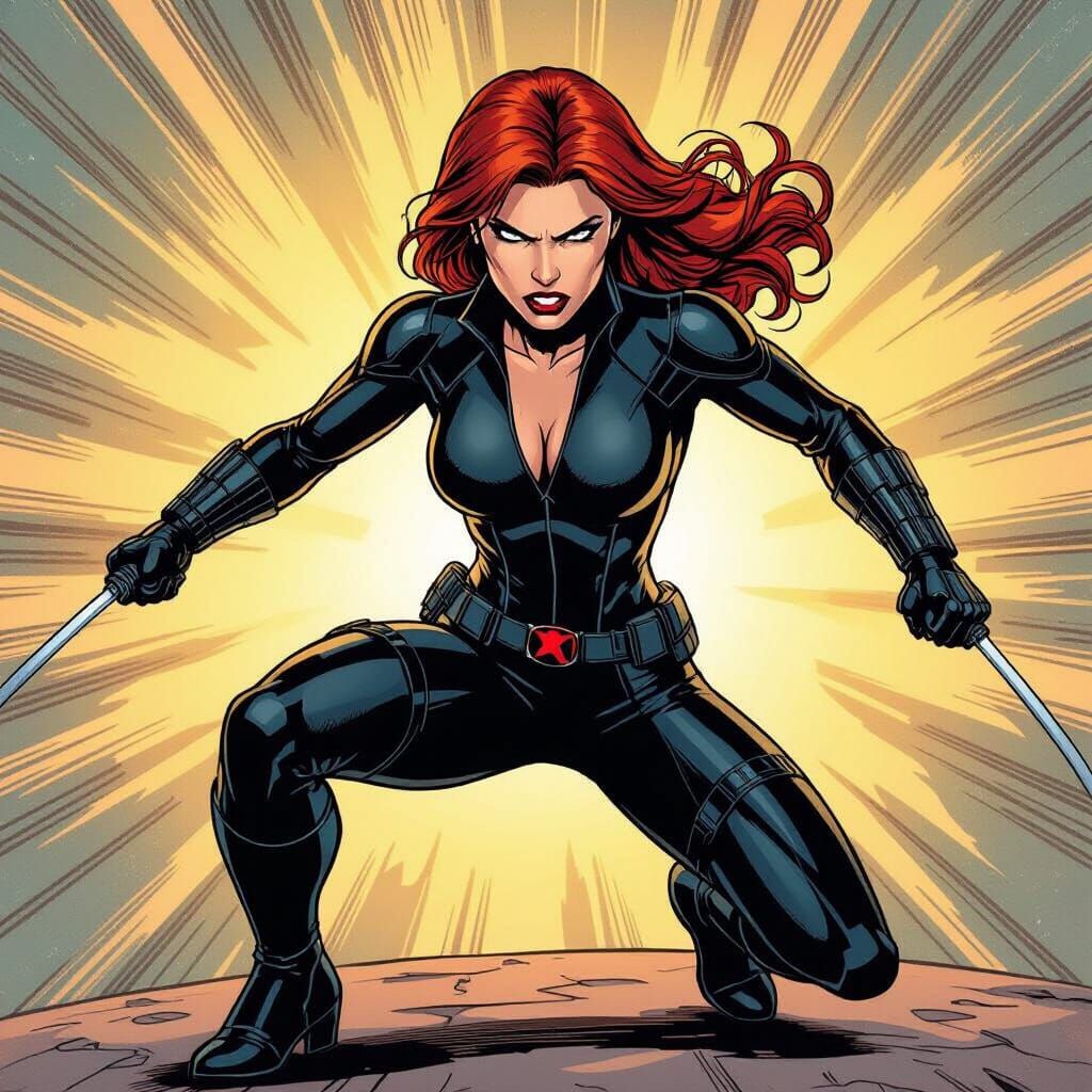 Black Widow Comic Art: Dynamic Fighting Stance