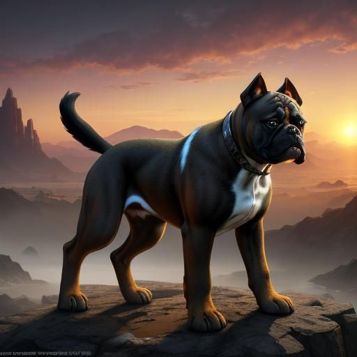 Sunrise Boxer Puppy: Detailed Fantasy Concept Art