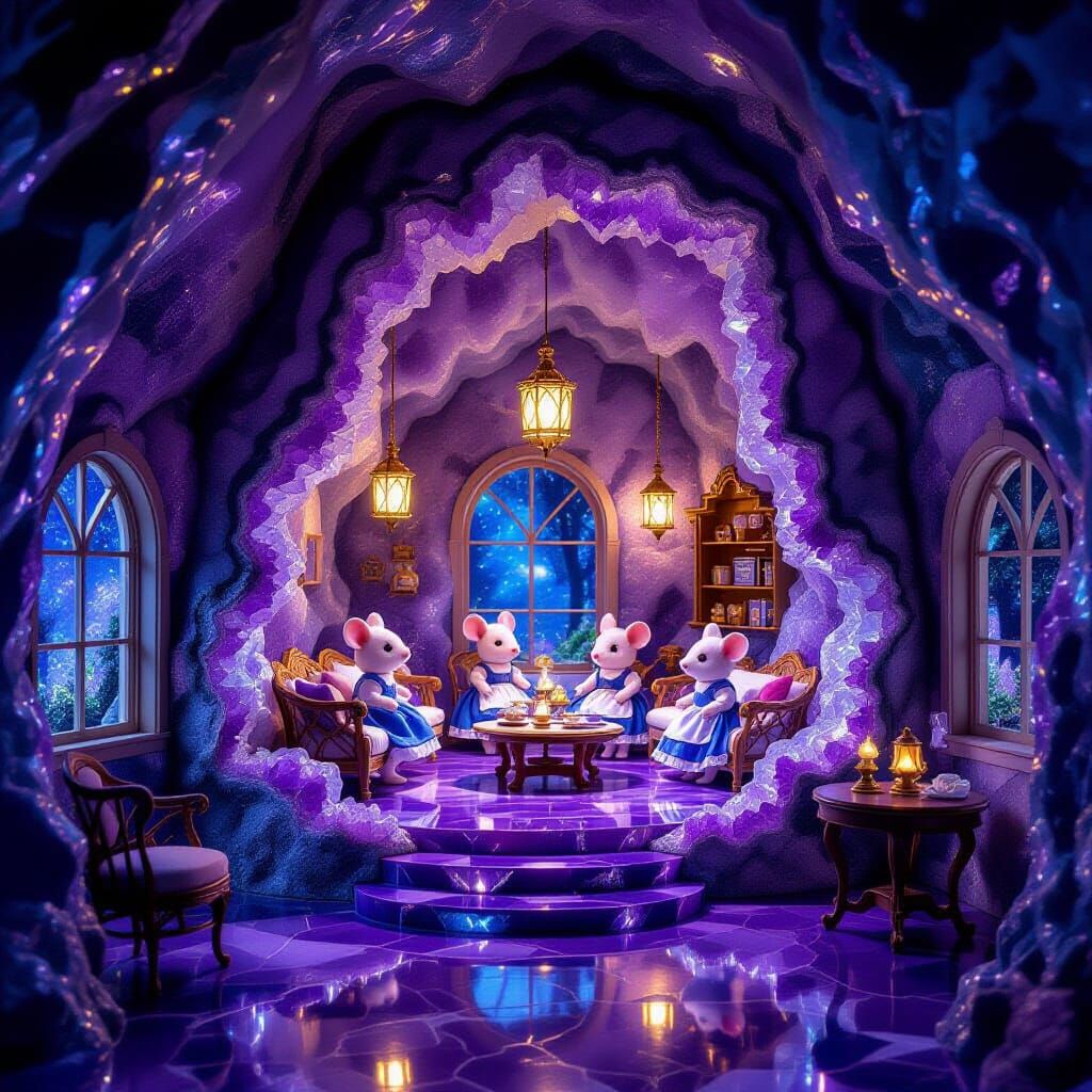 Amethyst Geode House with Enchanted Forest View