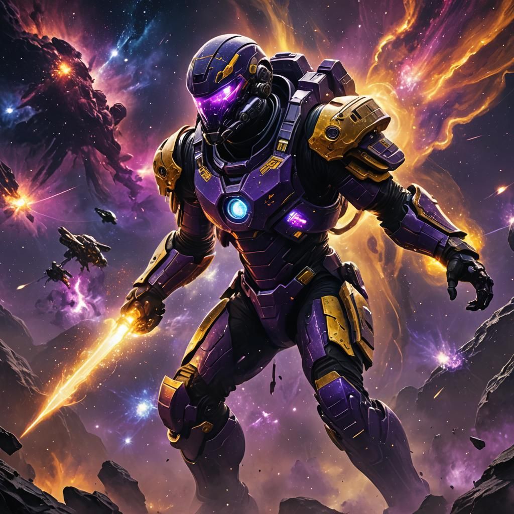 Super Soldier vs Alien in Nebula: Dark Fantasy Art