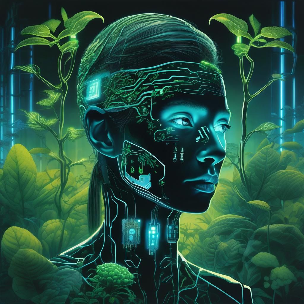 Biopunk Plants and Modified People in Dark Fantasy Style