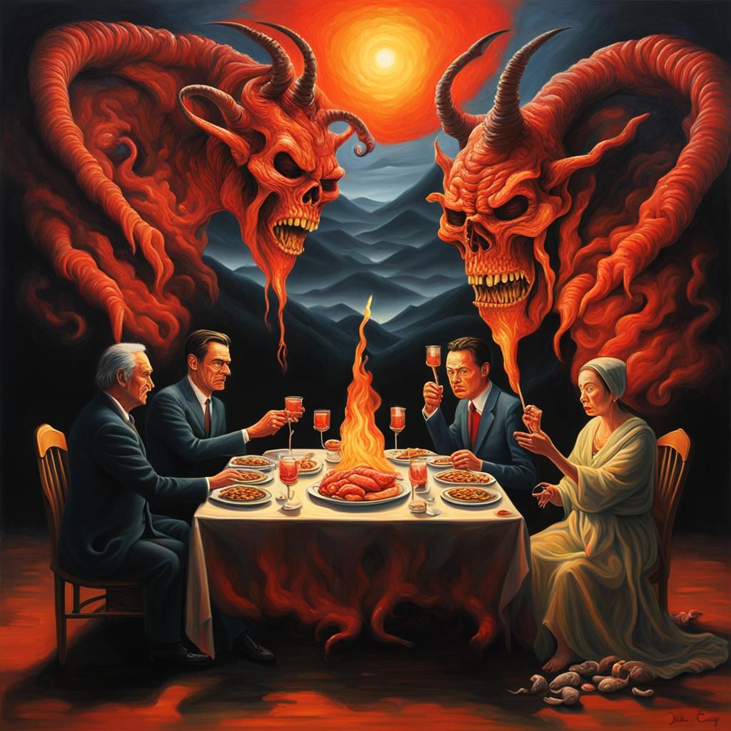 God and Satan: Surreal Candlelit Dinner