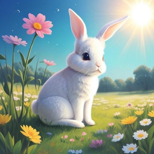 Cute Rabbit Illustration in Magic Realism Style