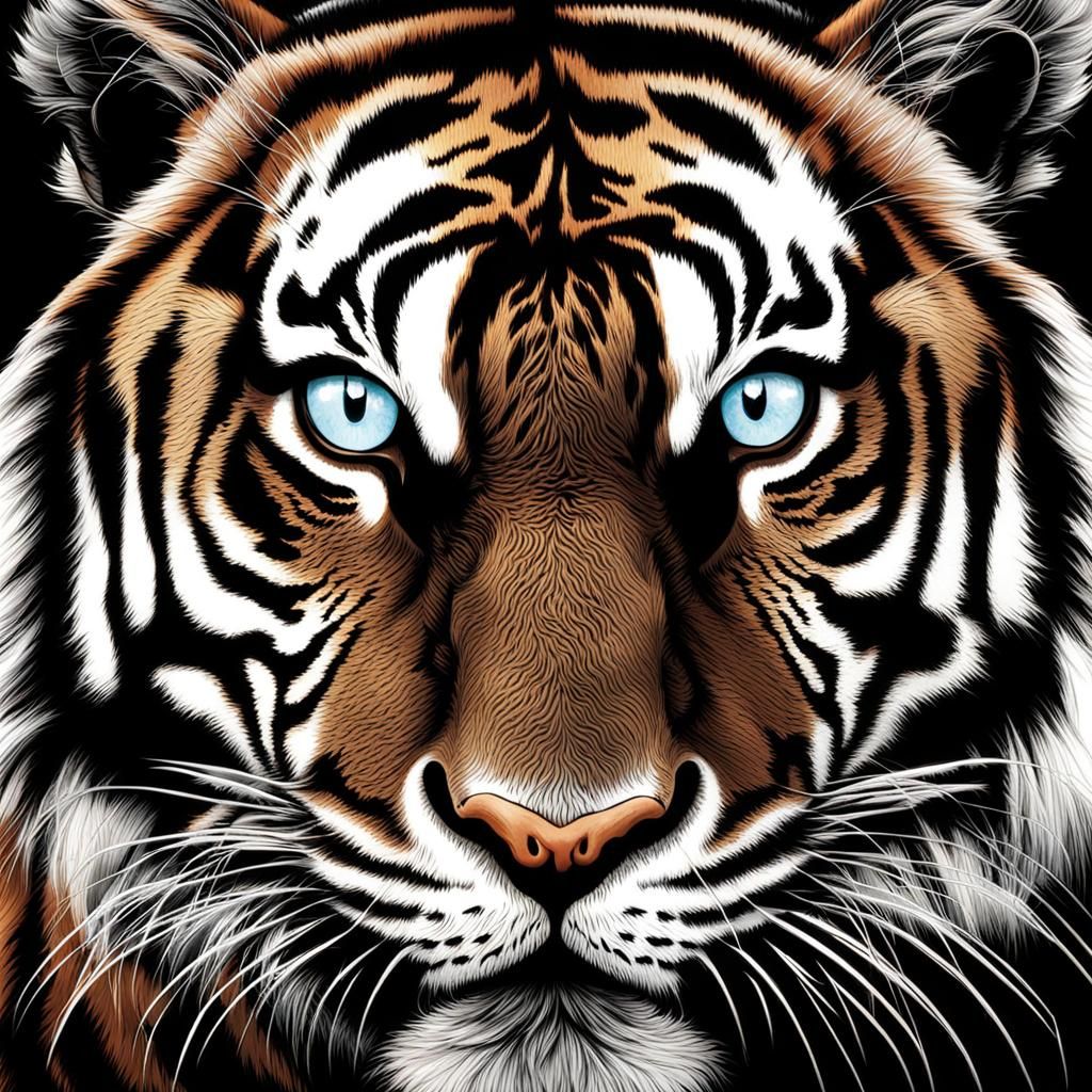 Striking Tiger in a Dark Forest, Hyperrealistic Art
