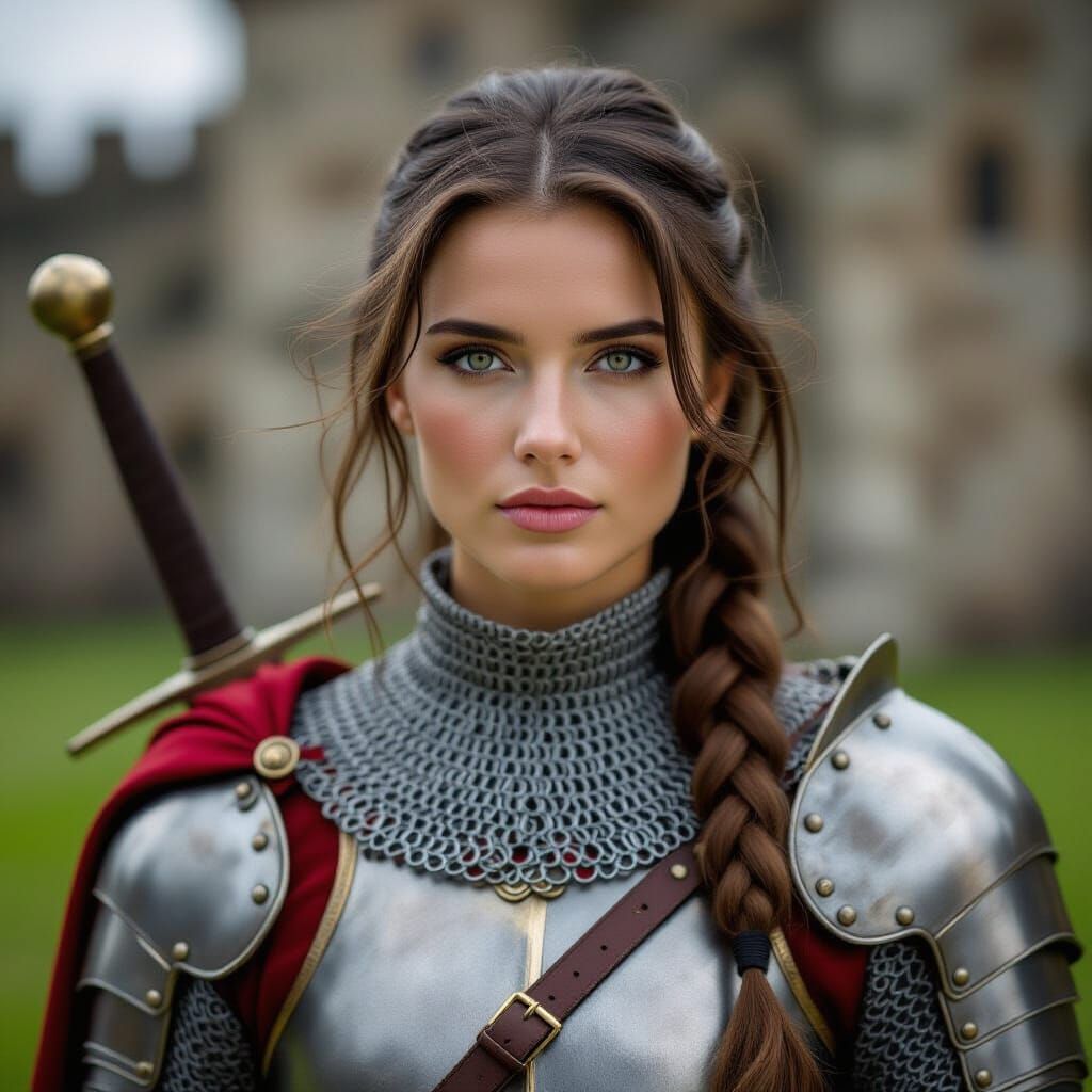 Medieval Woman Knight in Chainmail: Realistic HD Portrait