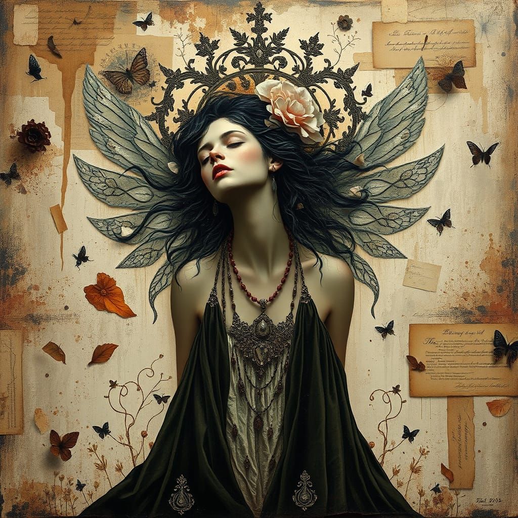 Mystical Woman Emerges from Abstract Encaustic Collage