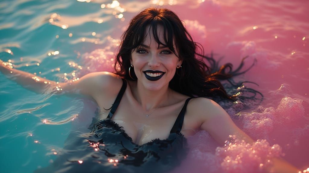 Goth Princess Swims in Rainbow Jello Wonderland