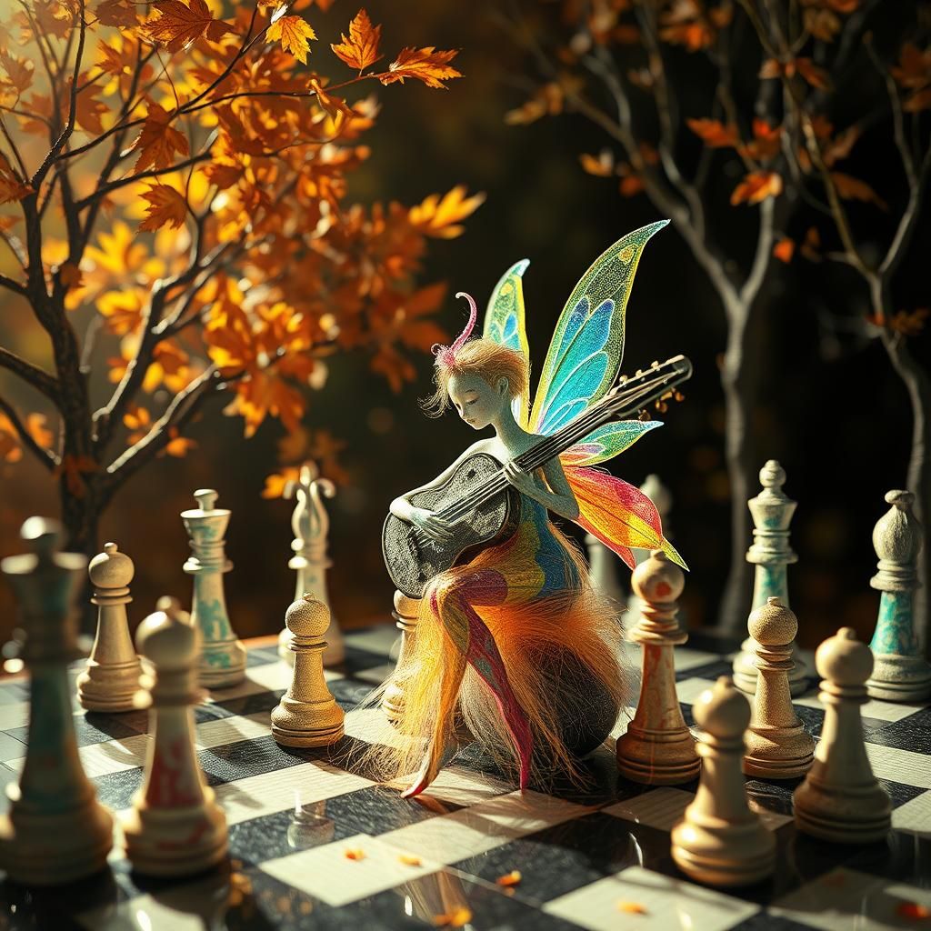 Fairy Musician in Autumnal Wonderland, Rayograph Style