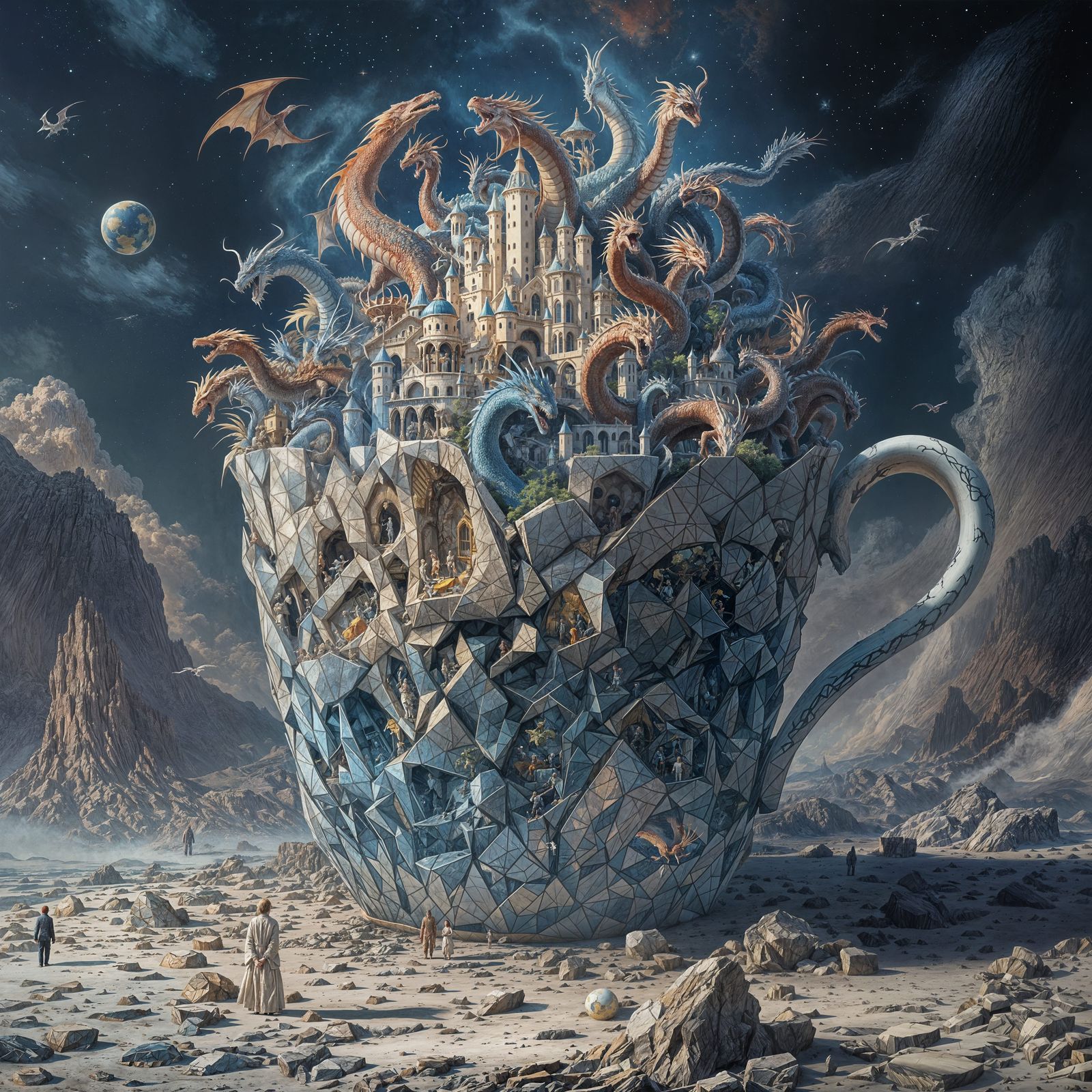 A Grand Castle of Dragons Inside a Broken Teacup