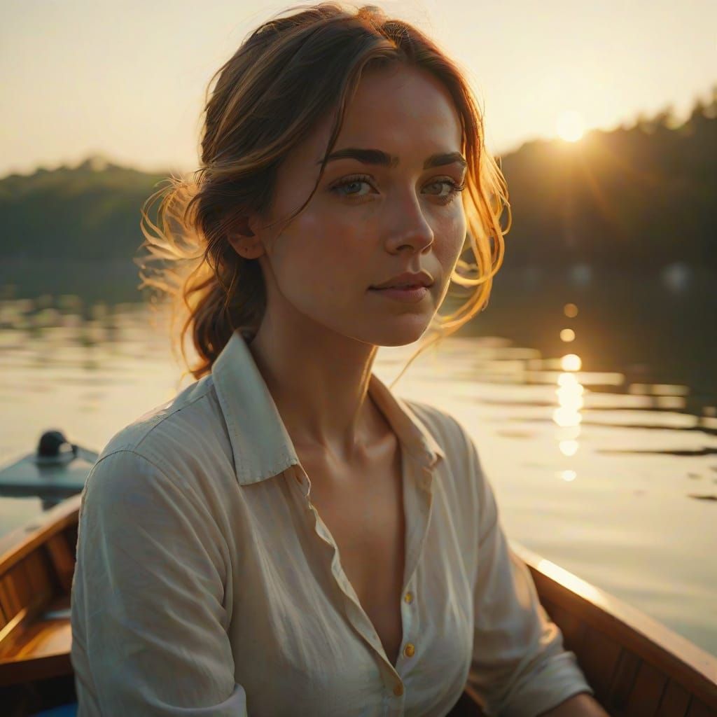 Person on Boat in Golden Light: Cinematic Portrait