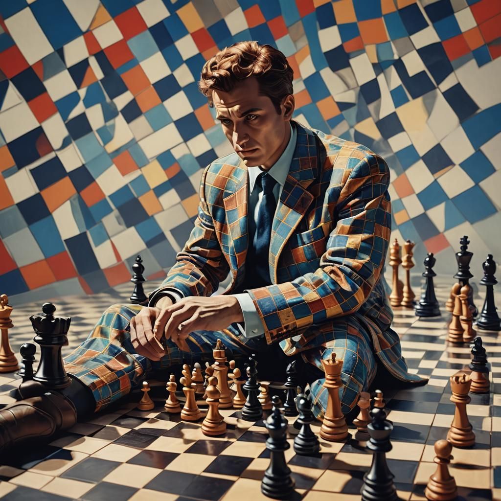 Jogando xadrez dentro do jogo com roupa xadrez