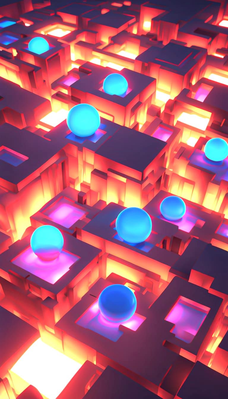 Abstract Art: Iridescent Sphere in Brutalist Design