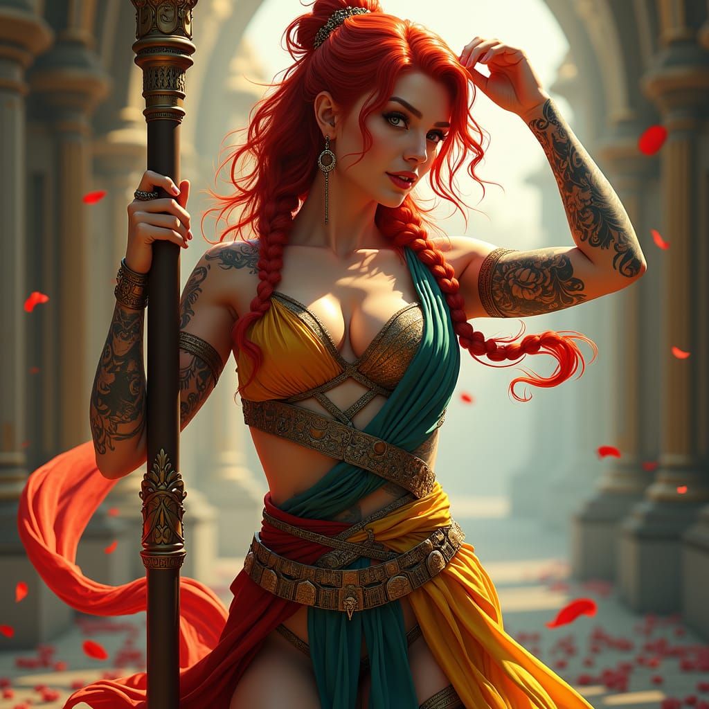 Scottish War Queen in Silk, Artstation Style