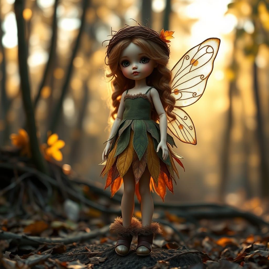 Autumn Fairy BJD Doll in Forest Clearing