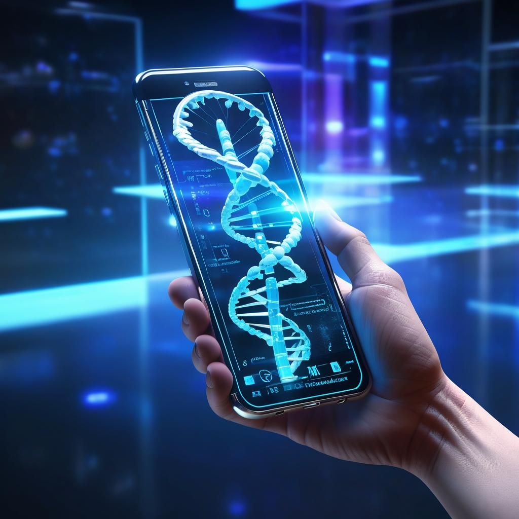 Futuristic Handheld DNA Analyzer with Holographic Helix
