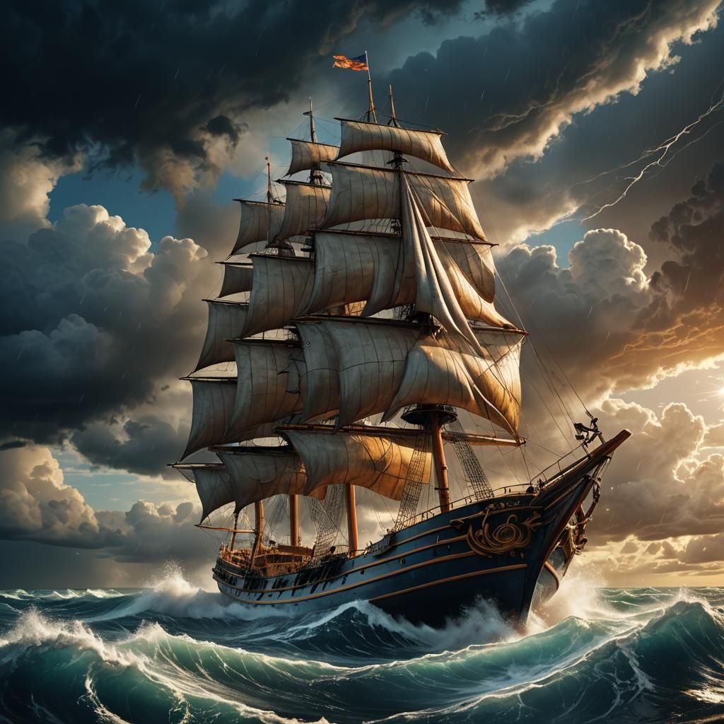 Colossal Yacht Emerges from Storm in 3D Illustration