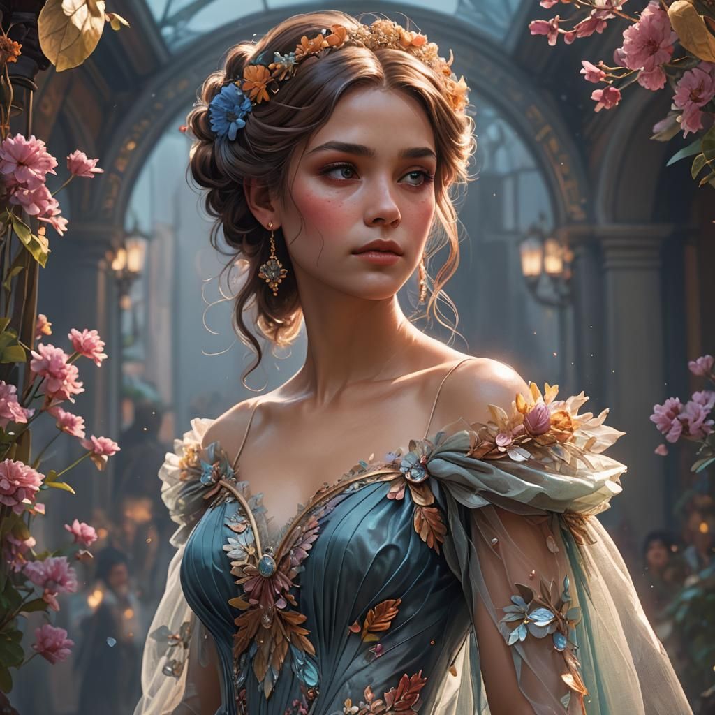 Tulle Gown Portrait in Hyperdetailed Digital Art Style