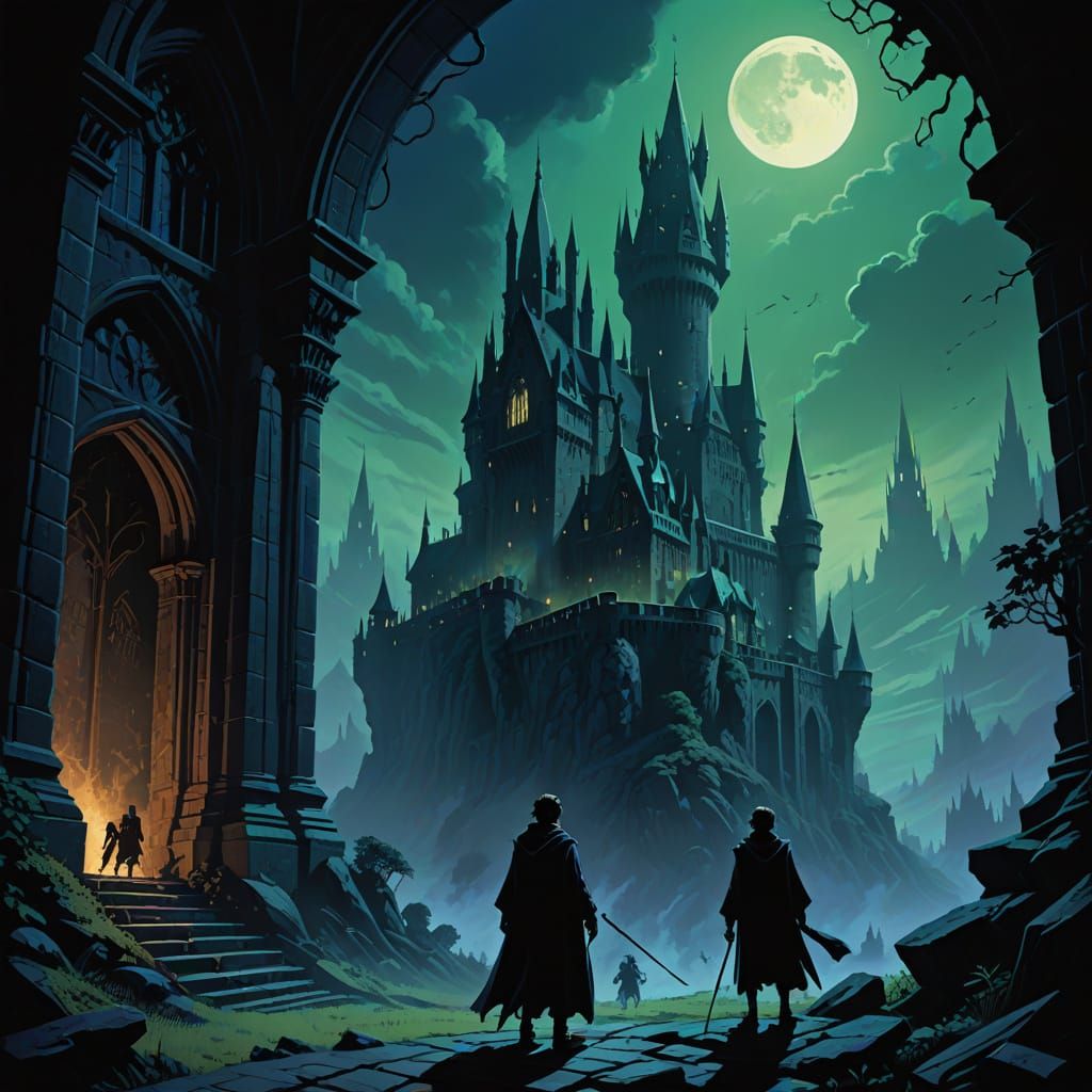 Dark Fantasy Harry & Albus Potter Silhouettes at Hogwarts