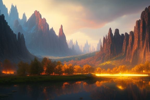 Hyperdetailed Fantasy Landscape in Art Nouveau Style