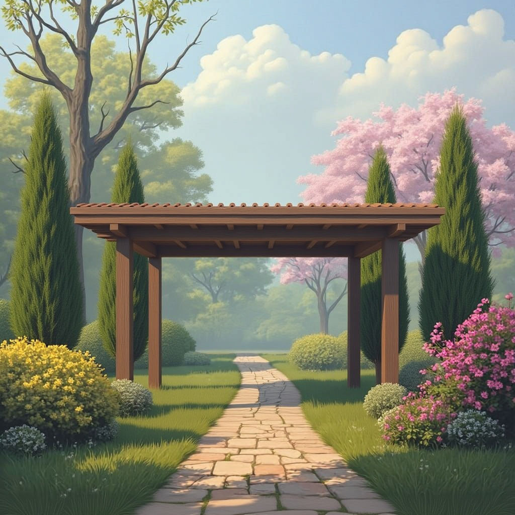 Brick Pergola Entrance to Lush Garden, Fantasy Concept Art